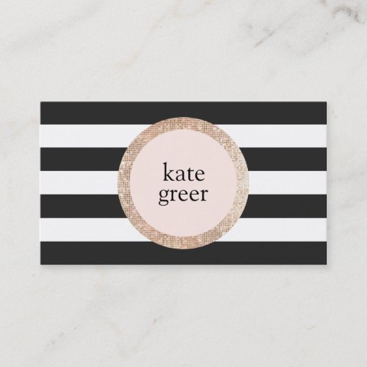 フェイク金ゴールドシークイン白黒ストライプの美しい 名刺 (正面)