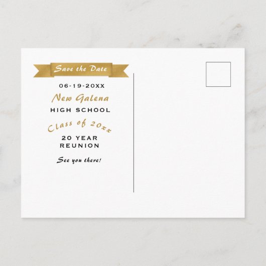 フェイク金ゴールドスクールクラス懇親会保存日付 案内ポストカード (裏面)