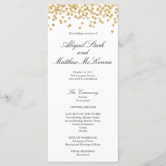 フェイク金ゴールドスパークル紙吹雪結婚式 プログラム (正面)