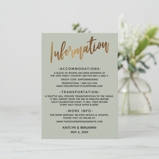 フェイク金ゴールドタイポグラフィ結婚セージ情報 エンクロージャーカード (スタンド正面)