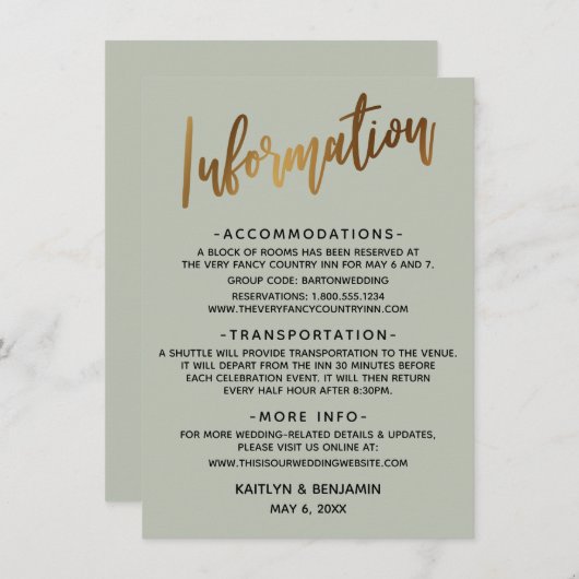 フェイク金ゴールドタイポグラフィ結婚セージ情報 エンクロージャーカード (正面/裏面)
