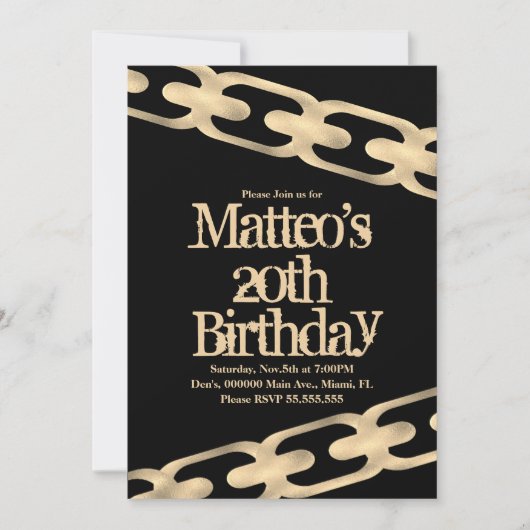 フェイク金ゴールドチェーンブロックパーティーヒップホップ招待状 招待状 (正面)