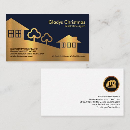 フェイク金ゴールドテクスチャーホーム横実在景エステート剤 名刺 (正面/裏面)