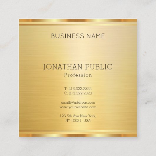 フェイク金ゴールドテンプレートエレガントモダンプロフェッショナル スクエア名刺 (裏面)