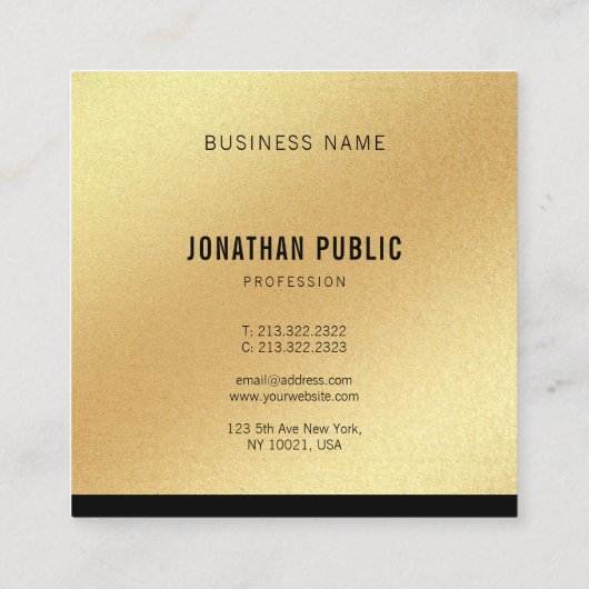 フェイク金ゴールドテンプレートプロフェッショナルエレガントトレンディー スクエア名刺 (裏面)