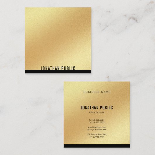 フェイク金ゴールドテンプレートプロフェッショナルエレガントトレンディー スクエア名刺 (正面/裏面)