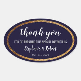 フェイク金ゴールドネイビーブルーモダンエレガントウェディング 楕円形シール