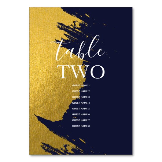 フェイク金ゴールドネイビー結婚ブルーのゲスト名 テーブルナンバー (正面)