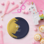 フェイク金ゴールドネイビー青モノグラム結婚ズ ペーパープレート (パーティー)