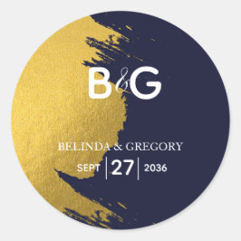 フェイク金ゴールドネイビー青モノグラム結婚ズ ラウンドシール