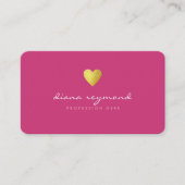 フェイク金ゴールドハートオン明るい赤紫色ピンクフェミニンプロ 名刺 (正面)