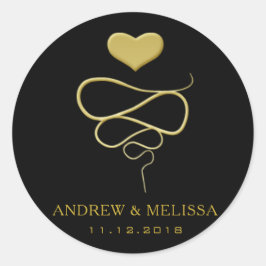 フェイク金ゴールドハートオーナメント |ブラック結婚のステッカー ラウンドシール