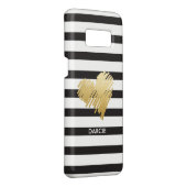 フェイク金ゴールドハートストライプの白黒パーソナライズされた Case-Mate iPhoneケース (裏面/右)