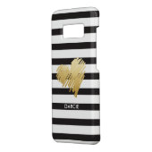 フェイク金ゴールドハートストライプの白黒パーソナライズされた Case-Mate iPhoneケース (裏面/左)