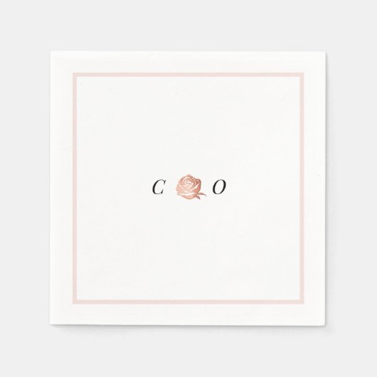 フェイク金ゴールドバラモノグラム結婚ミニマル スタンダードカクテルナプキン (正面)