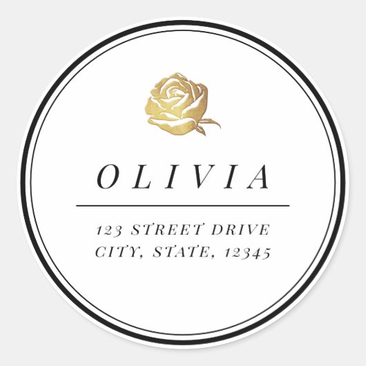 フェイク金ゴールドバラ白黒ミニマリスト ラウンドシール (正面)