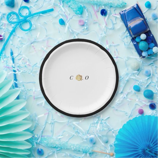 フェイク金ゴールドバラ白黒ミニマ結婚リスト ペーパープレート (パーティー)