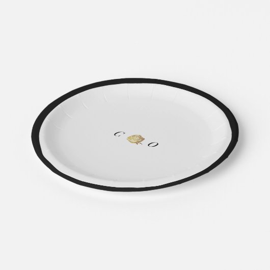 フェイク金ゴールドバラ白黒ミニマ結婚リスト ペーパープレート (アングル)