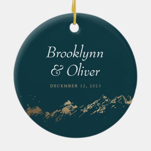 フェイク金ゴールドパインターリー山脈の名前と日付 セラミックオーナメント (裏面)