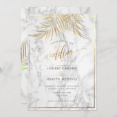 フェイク金ゴールドパーム+大理石結婚の 案内状 (正面/裏面)