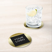 フェイク金ゴールドビジ企業のネスロゴデザイン ラウンドペーパーコースター (インサイチュ)