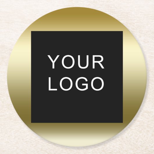 フェイク金ゴールドビジ企業のネスロゴデザイン ラウンドペーパーコースター (正面)