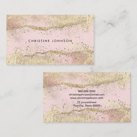フェイク金ゴールドフォイルのピンクの瑪瑙の背景 名刺 (正面/裏面)