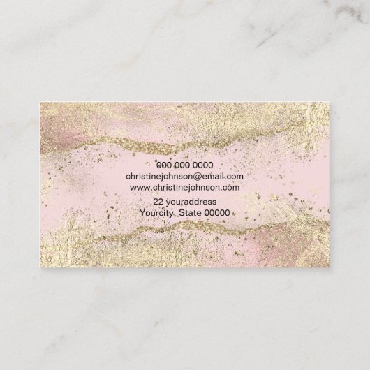フェイク金ゴールドフォイルのピンクの瑪瑙の背景 名刺 (裏面)