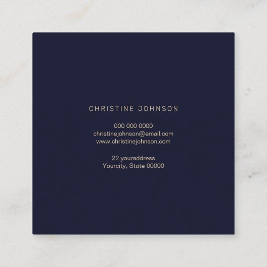 フェイク金ゴールドフォイルのロゴが濃い青の上に スクエア名刺 (裏面)