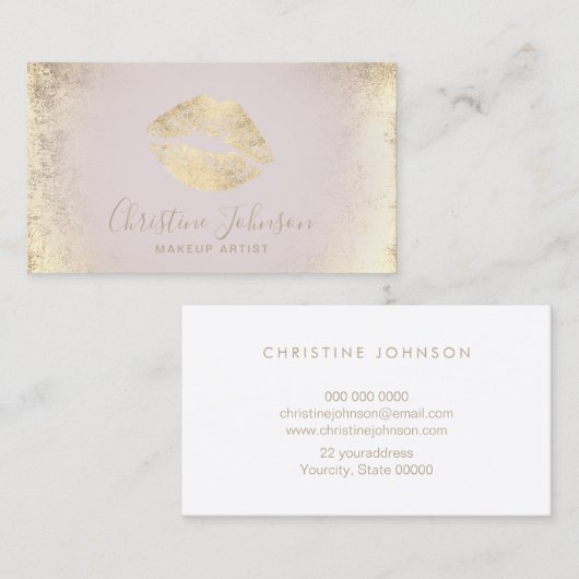 フェイク金ゴールドフォイルの唇メイクアーティスト 名刺 (正面/裏面)