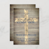フェイク金ゴールドフォイルは木材の上にクロスFirst Communion 招待状 (正面/裏面)