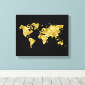フェイク金ゴールドフォイル世界地図ラグジュアリーギフト キャンバスプリント (インサイチュ (ウッドフロア))
