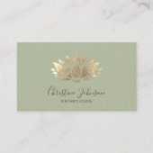 フェイク金ゴールドフォイル蓮のロゴのセージ緑 名刺 (正面)