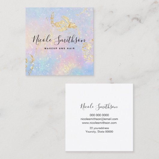 フェイク金ゴールドフォイル詳細パステル色 スクエア名刺 (正面/裏面)