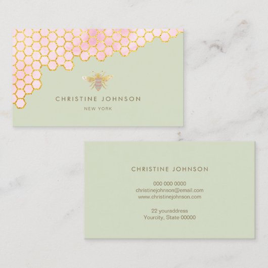 フェイク金ゴールドフォイルbeeのセージの緑 名刺 (正面/裏面)