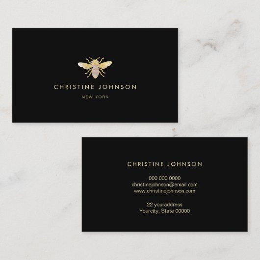 フェイク金ゴールドフォイルbeeジュエルのロゴ 名刺 (正面/裏面)