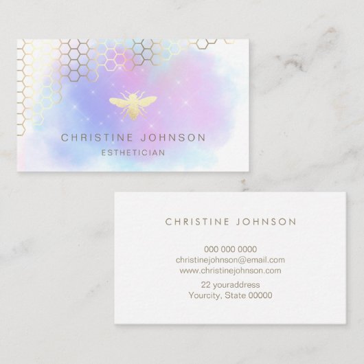 フェイク金ゴールドフォイルbee on pastel cloud 名刺 (正面/裏面)