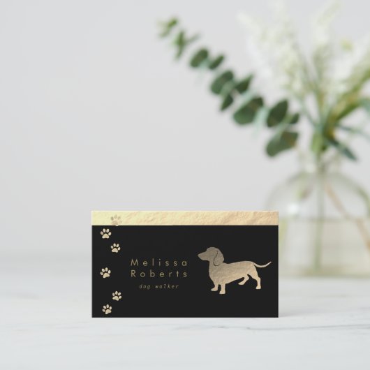 フェイク金ゴールドフォイルdachshandドッグシルエット 名刺 (スタンド正面)