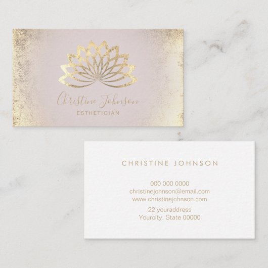 フェイク金ゴールドフォイルlotusロゴエステティシャン 名刺 (正面/裏面)