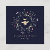 フェイク金ゴールドフォイルQueen Beeワイルドフラワーフレーム スクエア名刺 (正面)