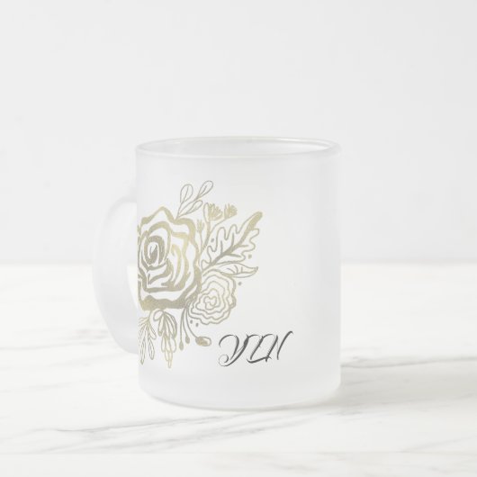 フェイク金ゴールドフランスのバラフローラ フロストグラスマグカップ (正面左)