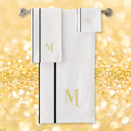 フェイク金ゴールドブモノグラムのラックレースストライプズホワイト バスタオルセット