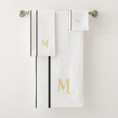 フェイク金ゴールドブモノグラムのラックレースストライプズホワイト バスタオルセット (インサイチュ)
