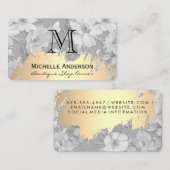 フェイク金ゴールドブラシクラシック付きモノグラム花模様 名刺 (正面/裏面)