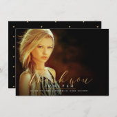 フェイク金ゴールドブラシスクリプトの卒業サンキューカード 招待状 (正面/裏面)