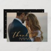 フェイク金ゴールドブラシスクリプト写真サンキューカード 招待状 (正面/裏面)