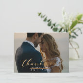 フェイク金ゴールドブラシスクリプト写真サンキューカード 招待状 (スタンド正面)