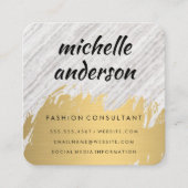 フェイク金ゴールドブラシ仕上げ白 スクエア名刺 (正面)