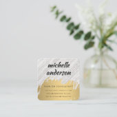 フェイク金ゴールドブラシ仕上げ白 スクエア名刺 (スタンド正面)