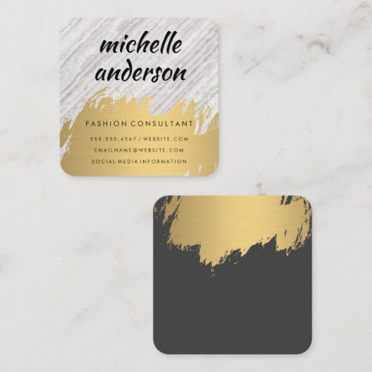 フェイク金ゴールドブラシ仕上げ白 スクエア名刺 (正面/裏面)